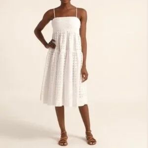 J Crew Cotton Eylet Empire Waist A - Line  Tiered Midi Dress* White Sz8